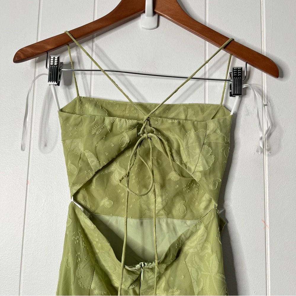 Hello Molly Rainbow Glow Midi Dress in Sage Green Lace Up Back Floral Size S - Picture 5 of 10